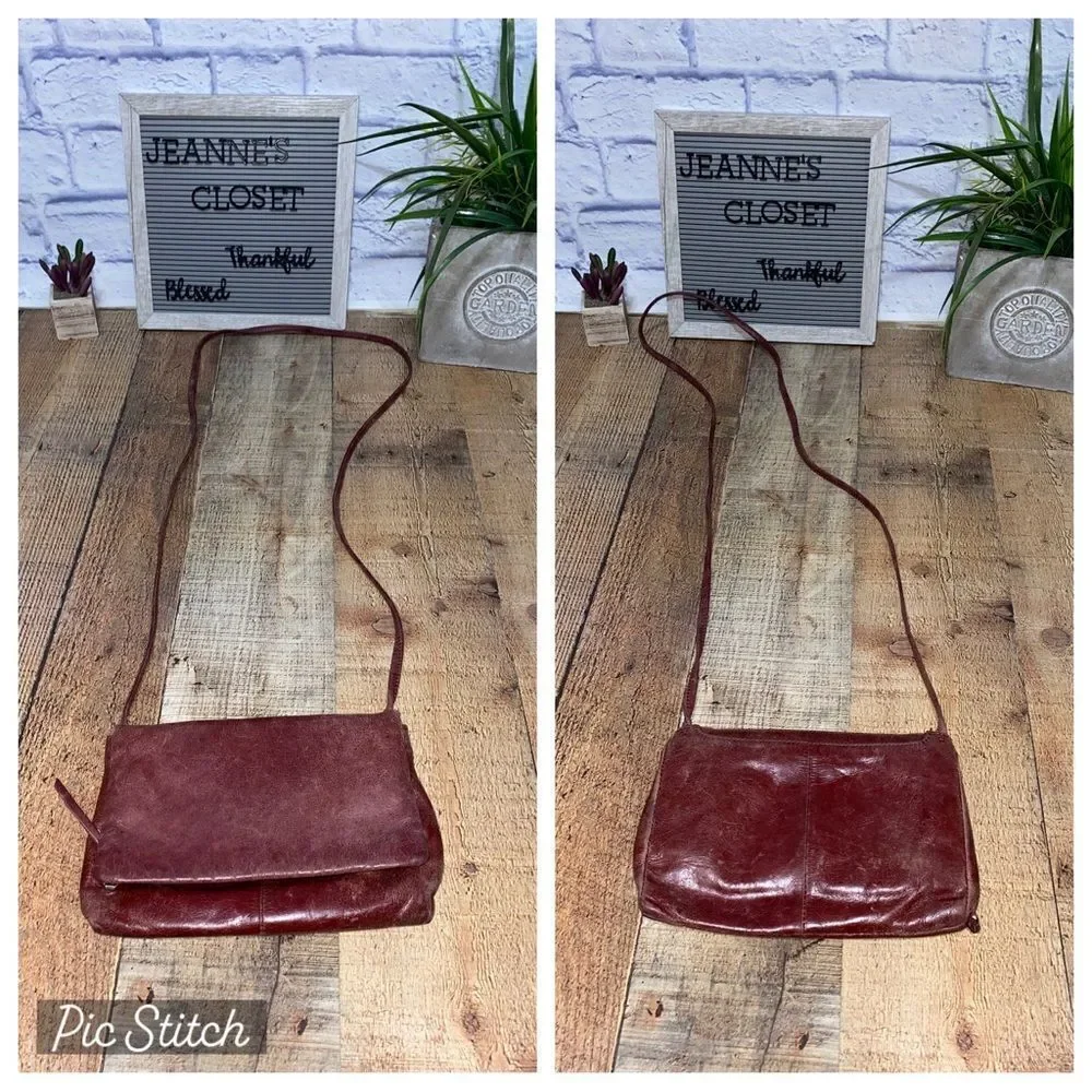 Hobo distressed maroon leather crossbody bag fold over